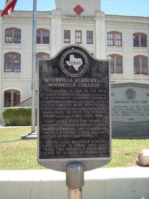 Primary view of object titled '[Plaque About Woodville Academy]'.