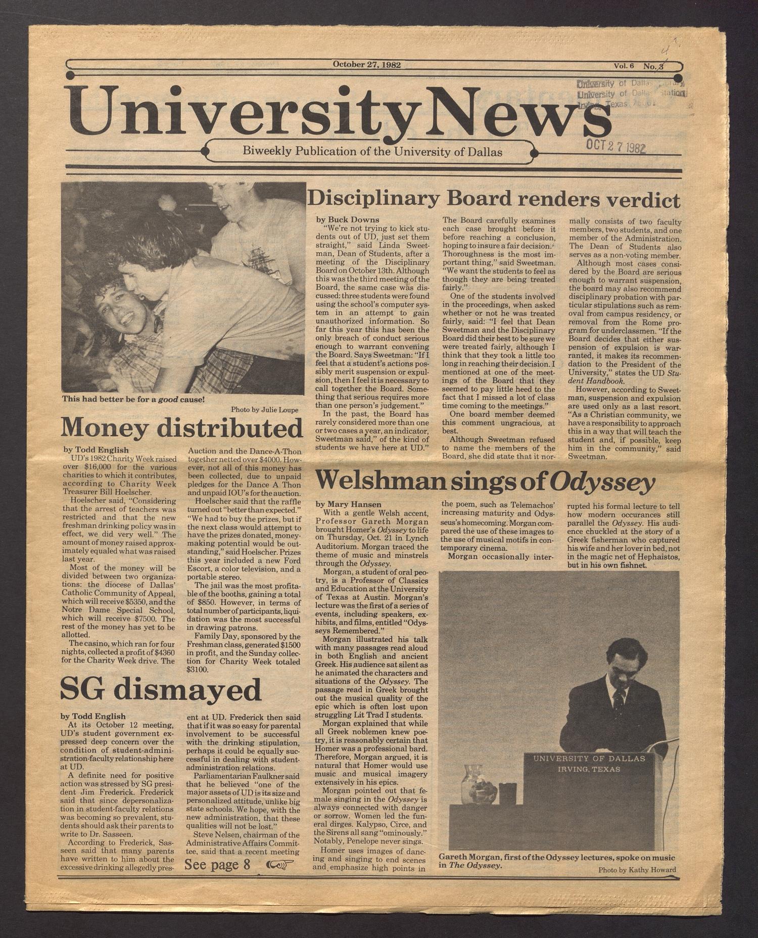 University News (Irving, Tex.), Vol. 6, No. 4, Ed. 1 Wednesday, October 27, 1982
                                                
                                                    [Sequence #]: 1 of 8
                                                