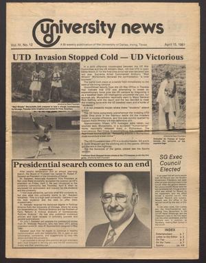 Primary view of object titled 'University News (Irving, Tex.), Vol. 4, No. 12, Ed. 1 Wednesday, April 15, 1981'.