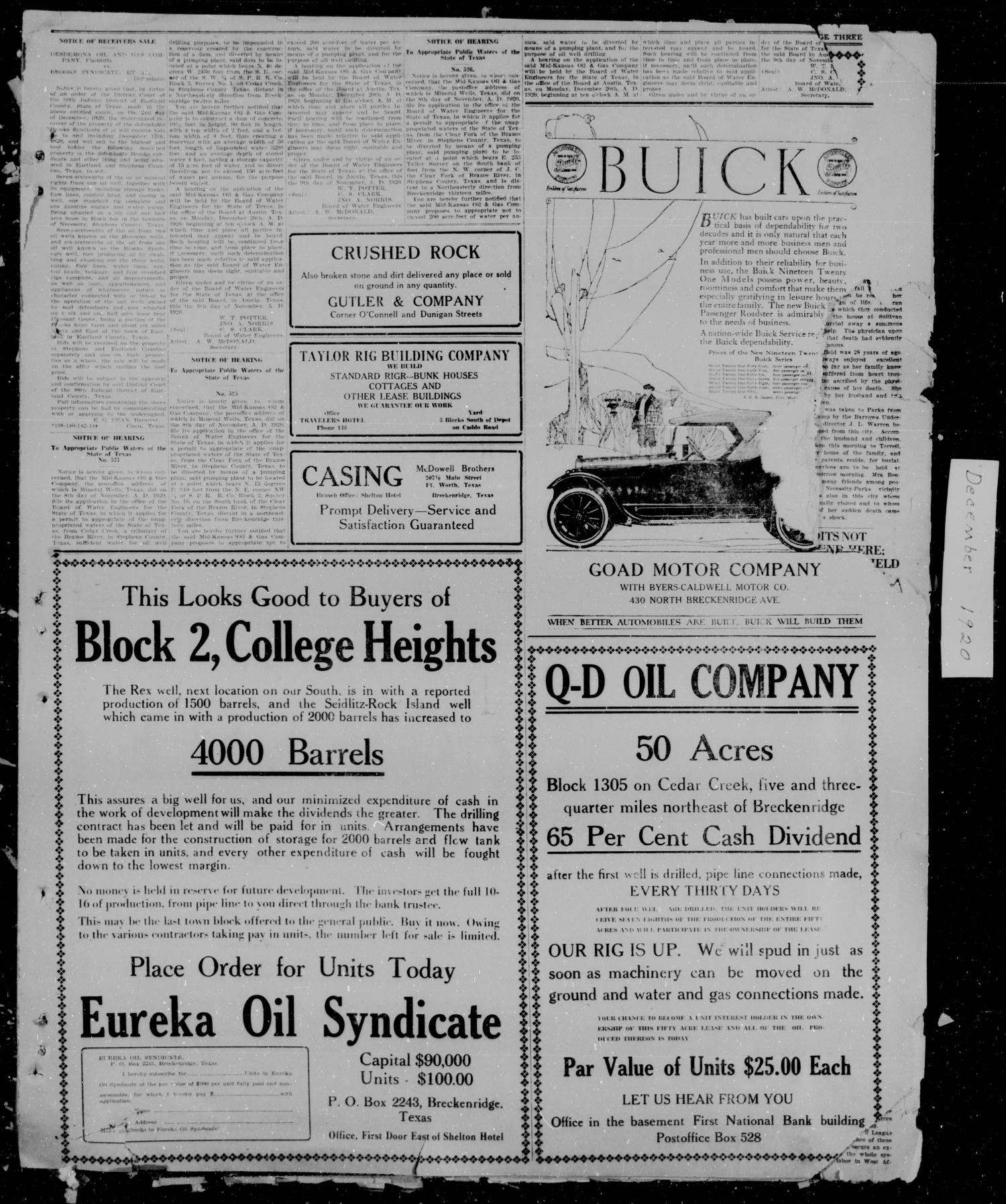 Breckenridge American (Breckenridge, Tex), Vol. 1, No. 138, Ed. 1, Tuesday, December 7, 1920
                                                
                                                    [Sequence #]: 3 of 4
                                                