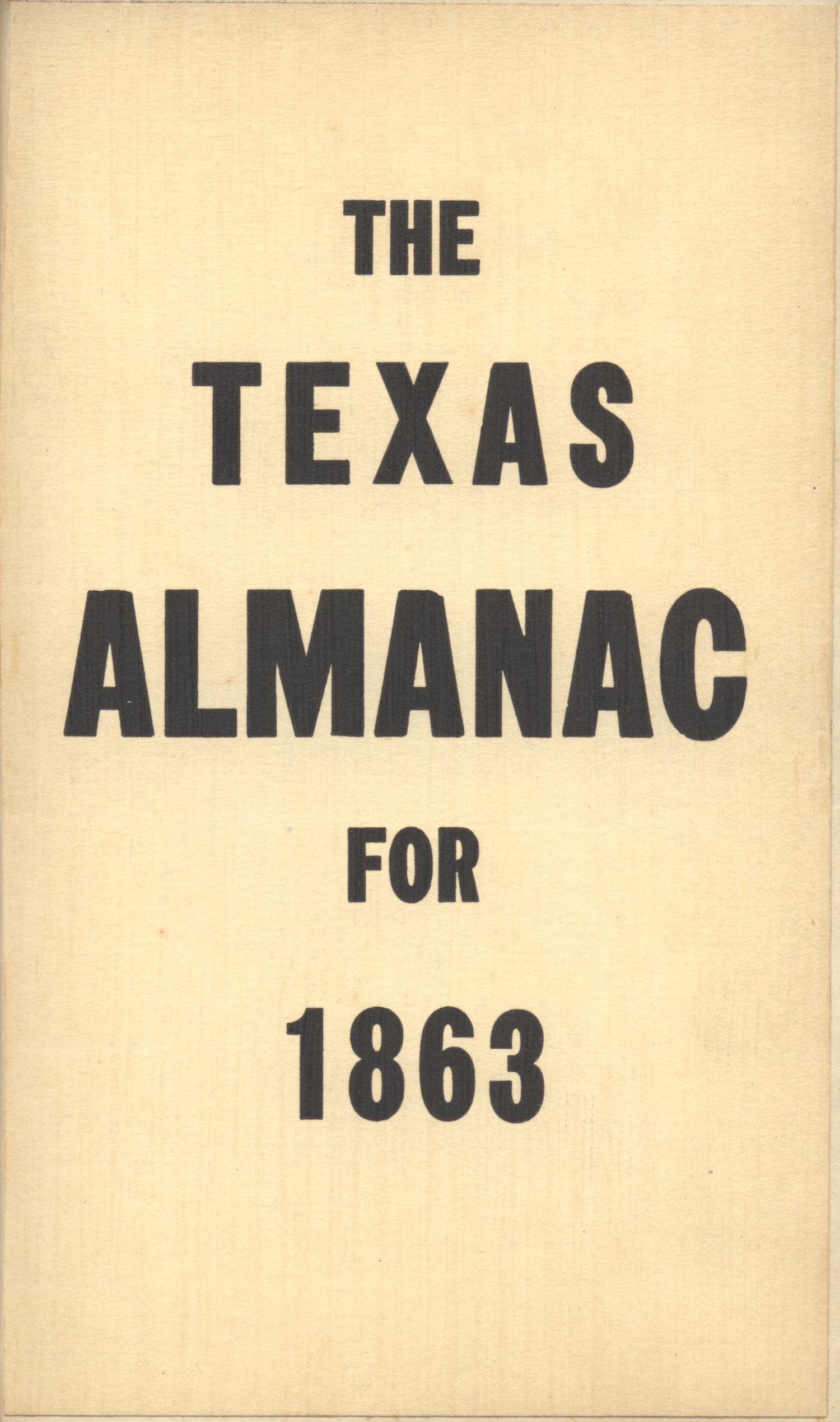 The Texas Almanac for 1863
                                                
                                                    Front Cover
                                                