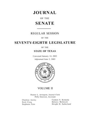 Primary view of object titled 'Journal of the Senate, Regular Session of the Seventy-Eighth Legislature of the State of Texas, Volume 2'.