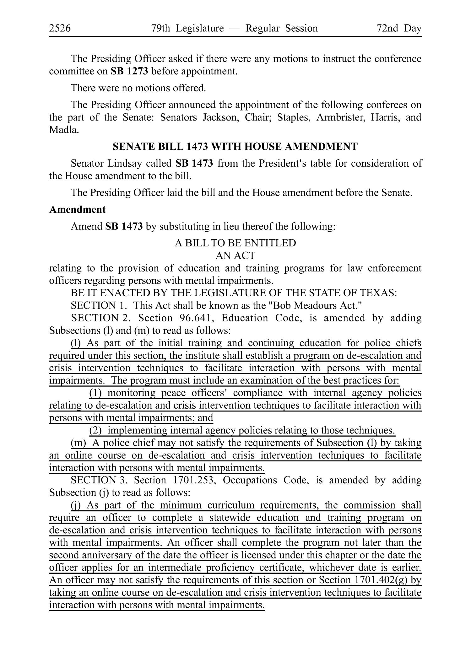 Journal of the Senate, Regular Session of the Seventy-Ninth Legislature of the State of Texas, Volume 3
                                                
                                                    2526
                                                