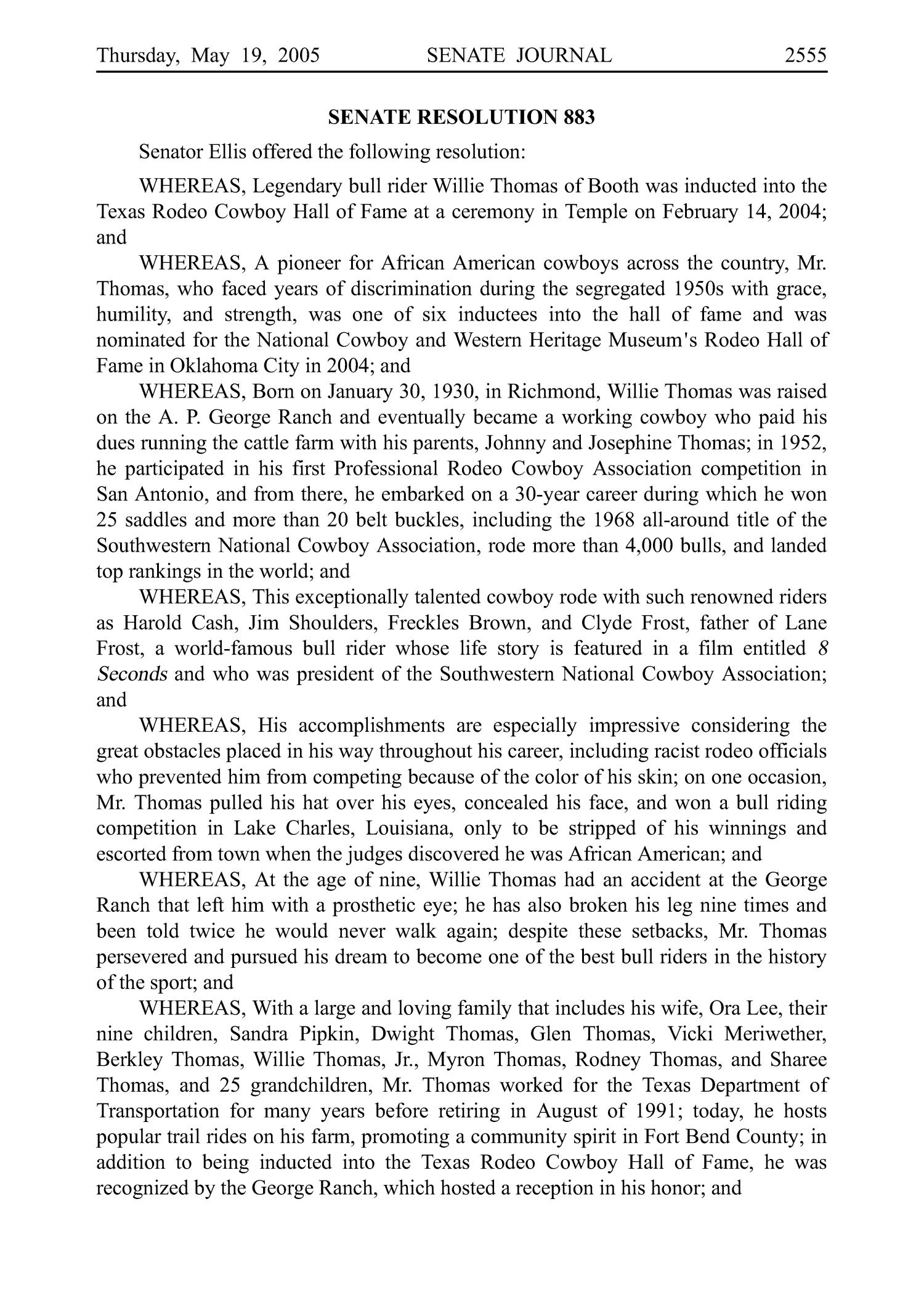 Journal of the Senate, Regular Session of the Seventy-Ninth Legislature of the State of Texas, Volume 3
                                                
                                                    2555
                                                
