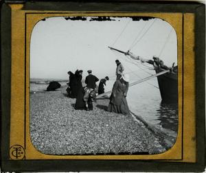 Primary view of object titled 'Glass Slide of Ship and People on Shore of Dead Sea (Jordan)'.