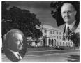 Photograph: Front of Marquis Hall with Two Superimposed Portraits