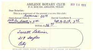 Primary view of object titled '[Letter from the Abilene Rotary Club to Truett Latimer, March 16, 1955]'.