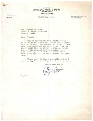 Primary view of object titled '[Letter from Bill Tippen to Truett Latimer, March 22, 1955]'.