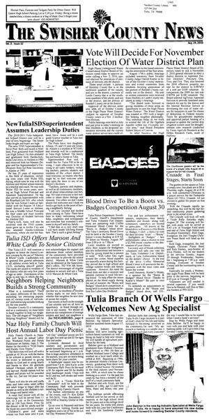 Primary view of object titled 'The Swisher County News (Tulia, Tex.), Vol. 2, No. 32, Ed. 1 Tuesday, August 24, 2010'.