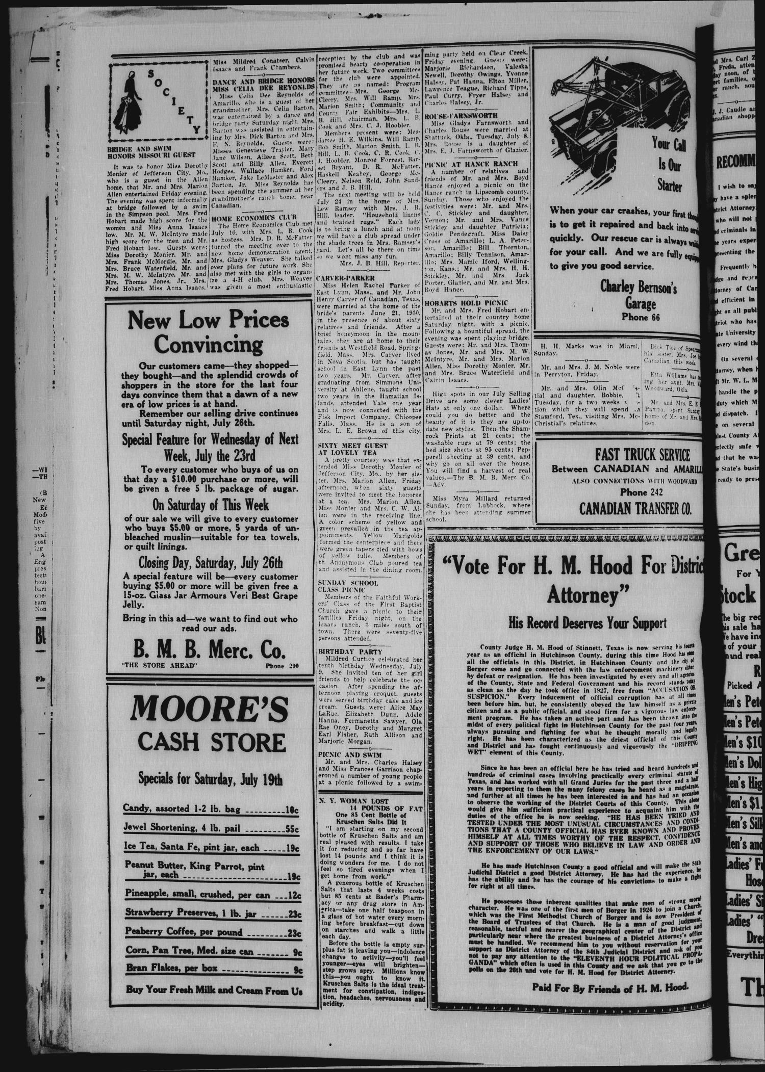 The Canadian Record (Canadian, Tex.), Vol. 40, No. 30, Ed. 1  Thursday, July 17, 1930
                                                
                                                    [Sequence #]: 4 of 8
                                                