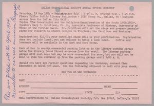 [Dallas Genealogical Society Annual Spring Workshop Registration Form, 1984]