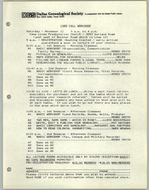 [Dallas Genealogical Society 1988 Fall Workshop Registration Form]