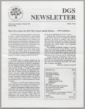 DGS Newsletter, Volume 16, Number 3, March 1992