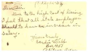 Primary view of object titled '[Postcard from Cardie Webb to Truett Latimer, December 12, 1956]'.