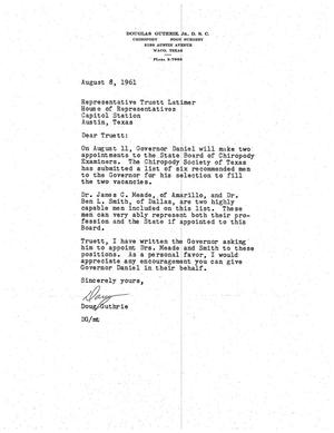 Primary view of object titled '[Letter from Doug Guthrie to Truett Latimer, August 8, 1961]'.