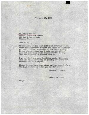 Primary view of object titled '[Letter from Truett Latimer to Riley Brooks, February 13, 1959]'.