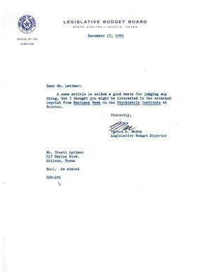 Primary view of object titled '[Letter from Vernon A. McGee to Truett Latimer, December 17, 1959]'.