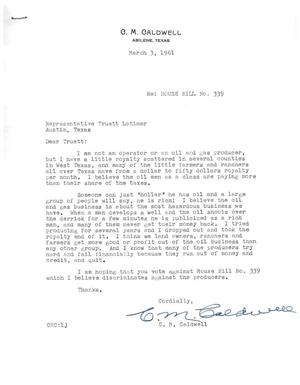 Primary view of object titled '[Letter from C. M. Caldwell to Truett Latimer, March 3, 1961]'.