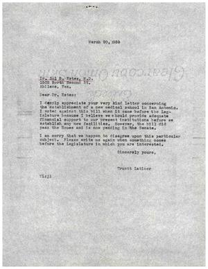 Primary view of object titled '[Letter from Truett Latimer to Sol B. Estes, March 20, 1959]'.