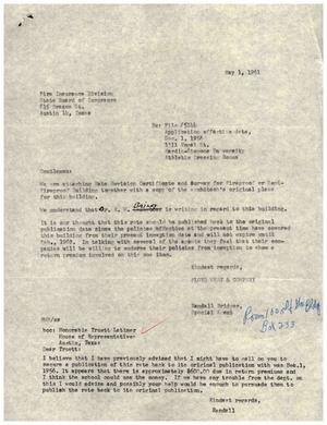 Primary view of object titled '[Letter from Randall Bridges to the State Board of Insurance, May 1, 1961]'.