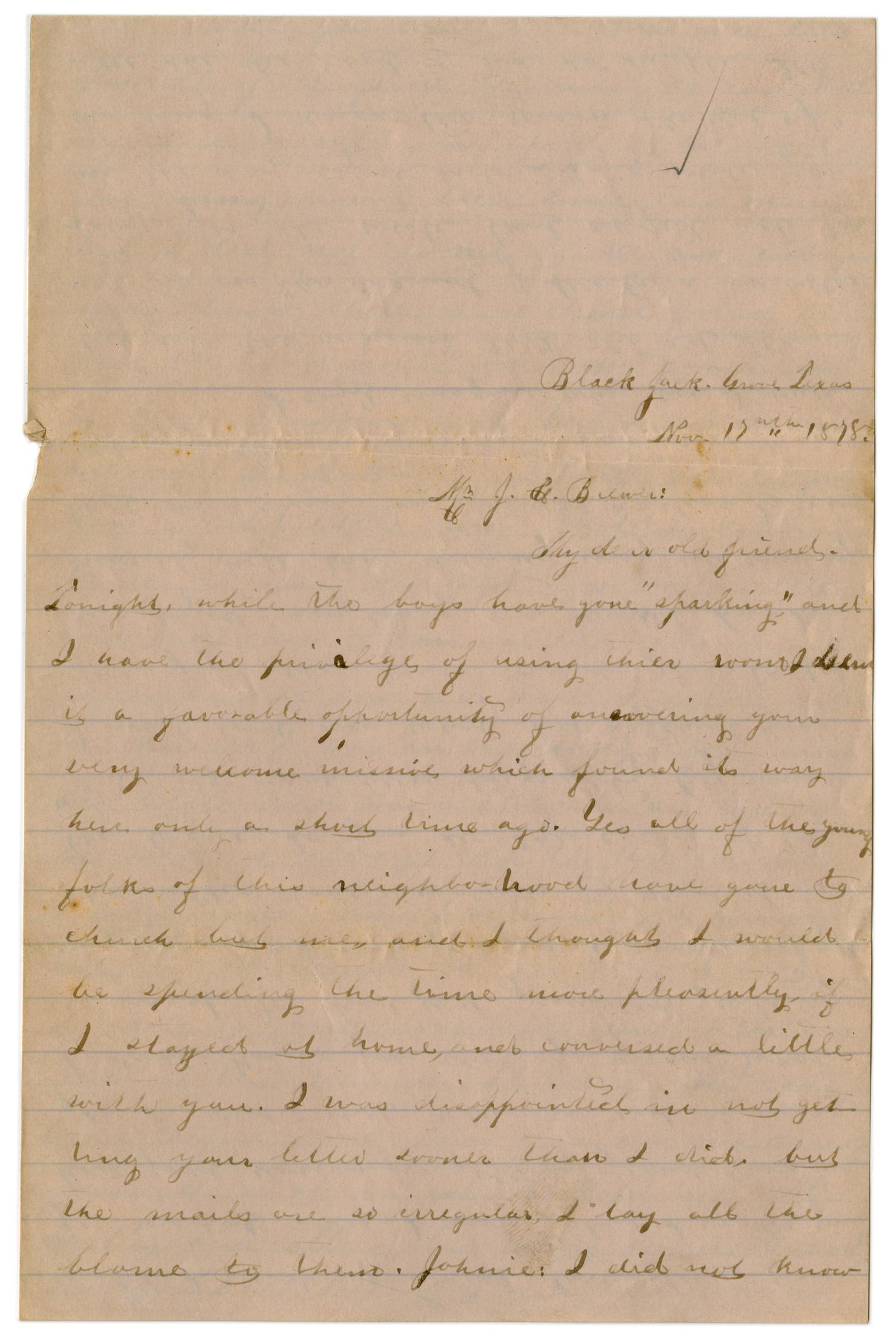 [Letter from Emma Davis to John C. Brewer, November 17, 1878]
                                                
                                                    [Sequence #]: 1 of 4
                                                