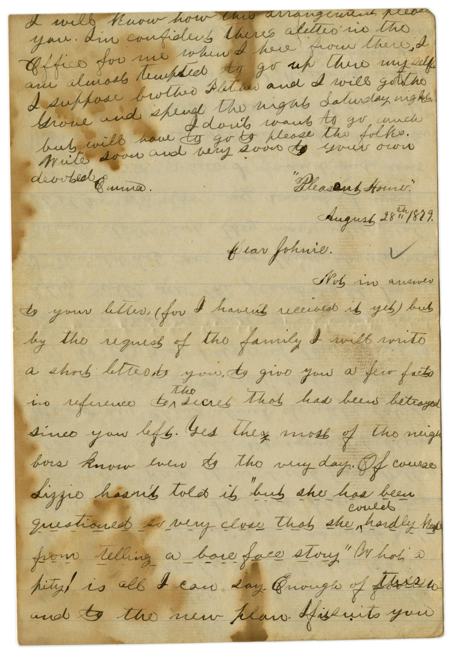 [Letter from Emma Davis to John C. Brewer, August 28, 1879]
                                                
                                                    [Sequence #]: 1 of 3
                                                