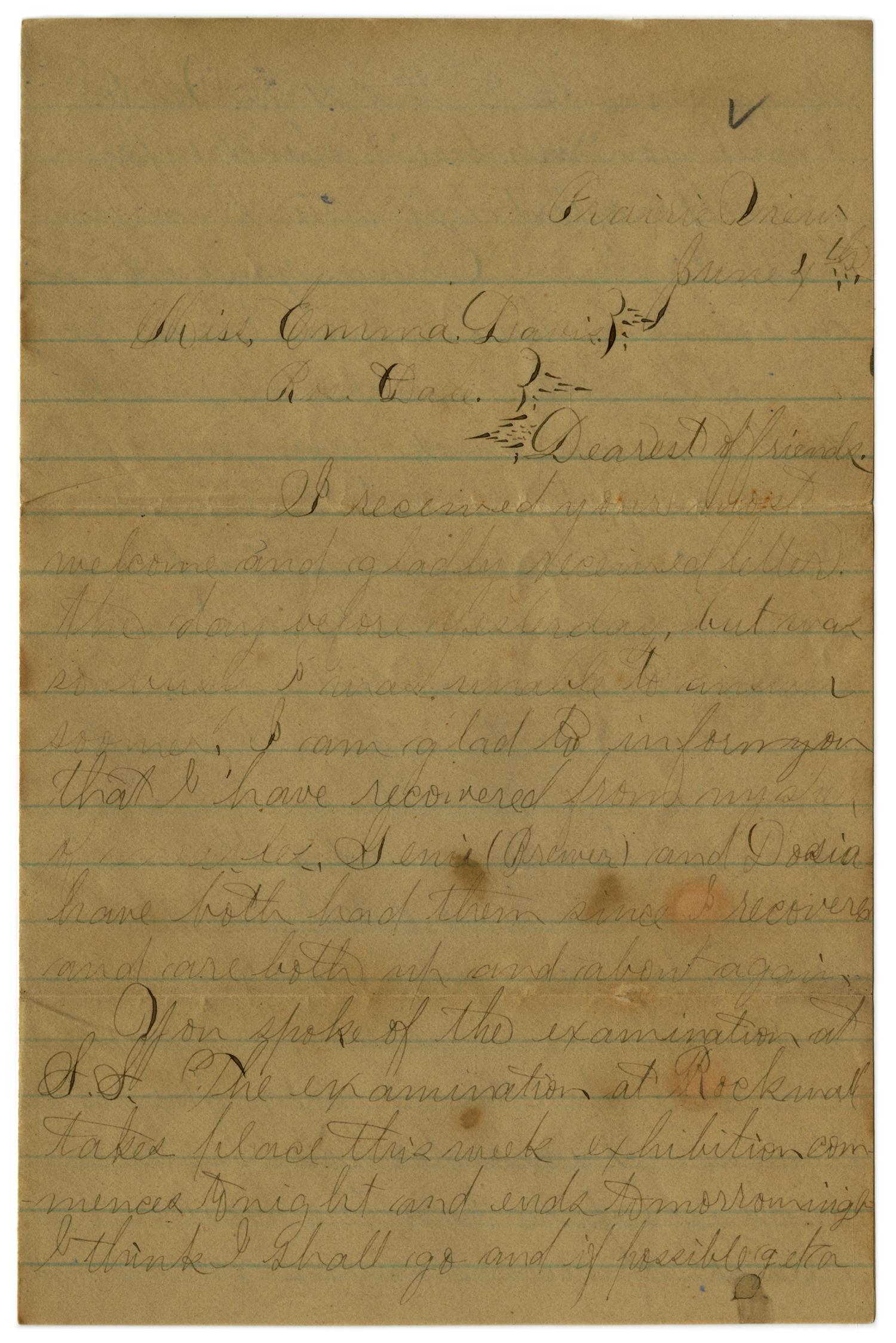 [Letter from John C. Brewer to Emma Davis, June 4, 1879]
                                                
                                                    [Sequence #]: 1 of 6
                                                
