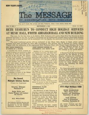 Primary view of The Message, Volume 5, Number 1, September 1950