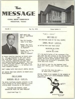 Primary view of object titled 'The Message, Volume 1, Number 8, May 1973'.