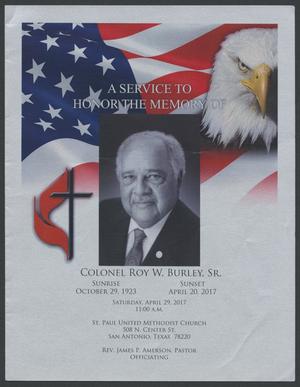 Primary view of object titled '[Funeral Program for Colonel Roy W. Burley, Sr., April 29, 2017]'.