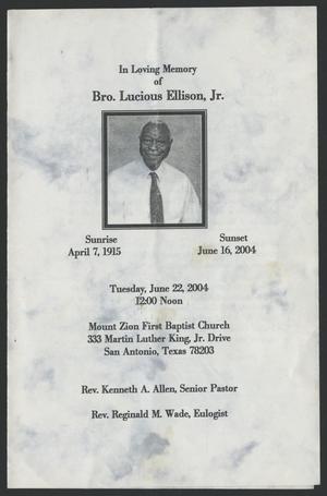 Primary view of object titled '[Funeral Program for Bro. Lucious Ellison, Jr., June 22, 2004]'.