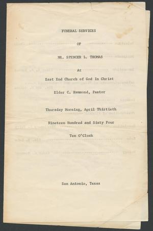 Primary view of object titled '[Funeral Program for Mr. Spencer L. Thomas, April 30, 1964]'.