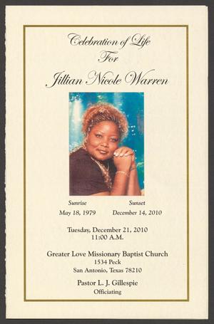 Primary view of object titled '[Funeral Program for Jillian Nicole Warren, December 21, 2010]'.