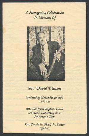 Primary view of object titled '[Funeral Program for Bro. David Watson, November 10, 1993]'.