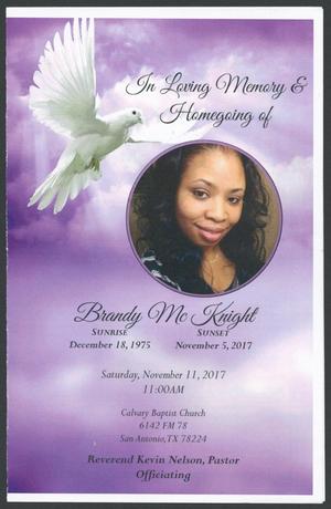 Primary view of object titled '[Funeral Program for Brandy McKnight, November 11, 2017]'.