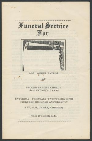 Primary view of object titled '[Funeral Program for Mrs. Minnie Taylor, February 27, 1970]'.