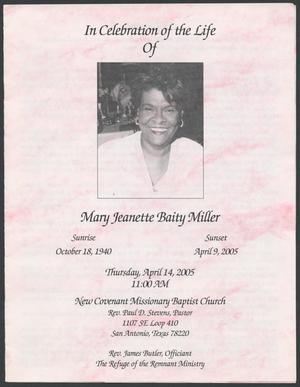 Primary view of object titled '[Funeral Program for Mary Jeanette Baity Miller, April 14, 2005]'.