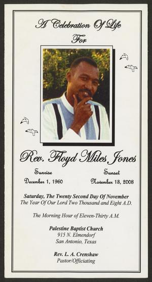 Primary view of object titled '[Funeral Program for Rev. Floyd Miles Jones, November 22, 2008]'.