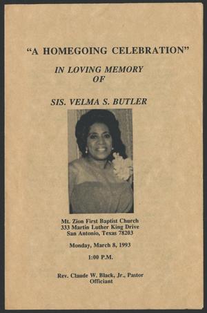 Primary view of object titled '[Funeral Program for Sis. Velma S. Butler, March 8, 1993]'.