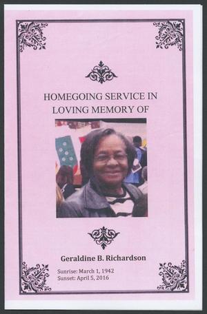 Primary view of object titled '[Funeral Program for Geraldine B. Richardson, April 15, 2016]'.