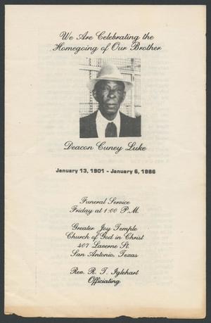 Primary view of object titled '[Funeral Program for Deacon Cuney Luke, January, 1986]'.