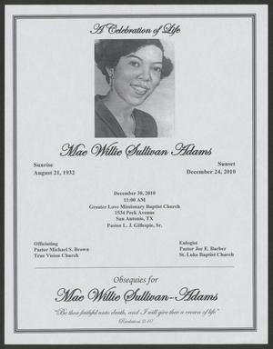 Primary view of object titled '[Funeral Program for Mae Willie Sullivan Adams, December 30, 2010]'.