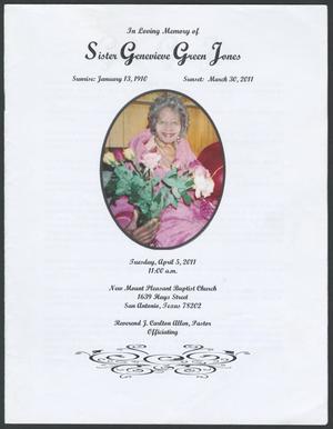 Primary view of object titled '[Funeral Program for Sister Genevive Green Jones, April 5, 2011]'.