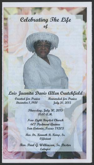 Primary view of object titled '[Funeral Program for Lois Juanita D. A. Crutchfield, July 30, 2015]'.