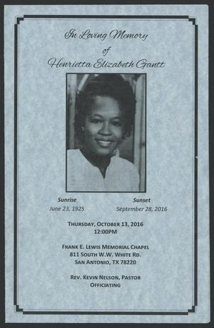 Primary view of object titled '[Funeral Program for Henrietta Elizabeth Gantt, October 13, 2016]'.