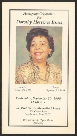 Primary view of object titled '[Funeral Program for Dorothy Hortence Isaacs, September 30, 1998]'.