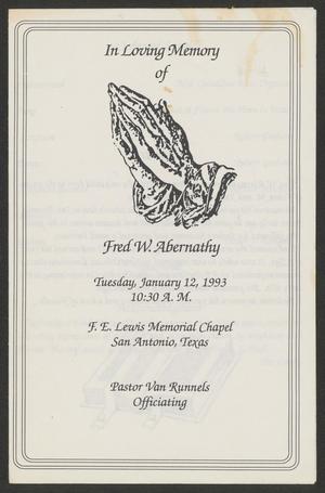 Primary view of object titled '[Funeral Program for Fred W. Abernathy, January 12, 1993]'.