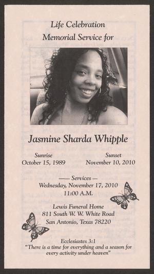 Primary view of object titled '[Funeral Program for Jasmine Sharda Whipple, November 17, 2010]'.