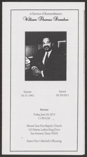 Primary view of object titled '[Funeral Program for William Thomas Donahue, June 26, 2015]'.