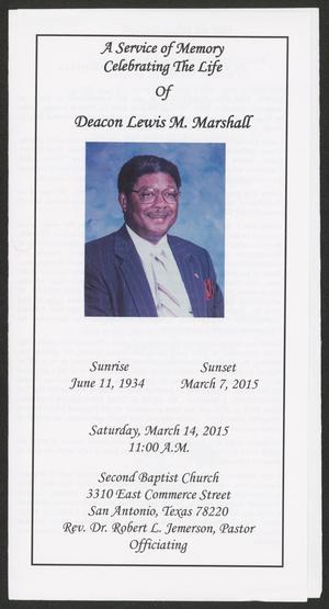 Primary view of object titled '[Funeral Program for Deacon Lewis M. Marshall, March 14, 2015]'.